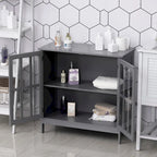 Buffet/meuble de rangement Kleankin avec 2 portes transparentes, gris, idéal pour la cuisine ou l'entrée.