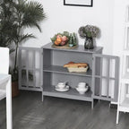 Buffet/meuble de rangement Kleankin avec 2 portes transparentes, gris, idéal pour la cuisine ou l'entrée.