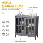 Buffet/meuble de rangement Kleankin avec 2 portes transparentes, gris, idéal pour la cuisine ou l'entrée.