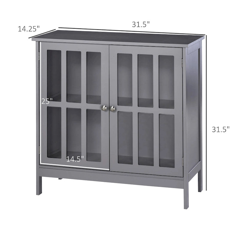 Buffet/meuble de rangement Kleankin avec 2 portes transparentes, gris, idéal pour la cuisine ou l'entrée.