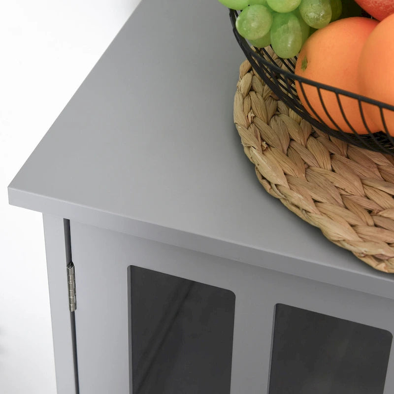 Buffet/meuble de rangement Kleankin avec 2 portes transparentes, gris, idéal pour la cuisine ou l'entrée.