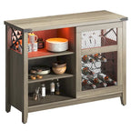 Meuble bar à vin avec porte coulissante de rangement et éclairage LED - 42 pouces