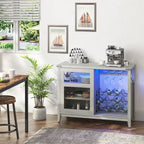 Wine Bar Cabinet with Storage Sliding Door & LED Lights - 42 inch