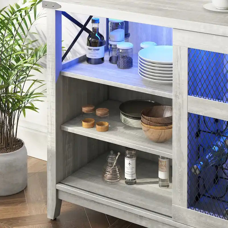 Meuble bar à vin avec porte coulissante de rangement et éclairage LED - 42 pouces