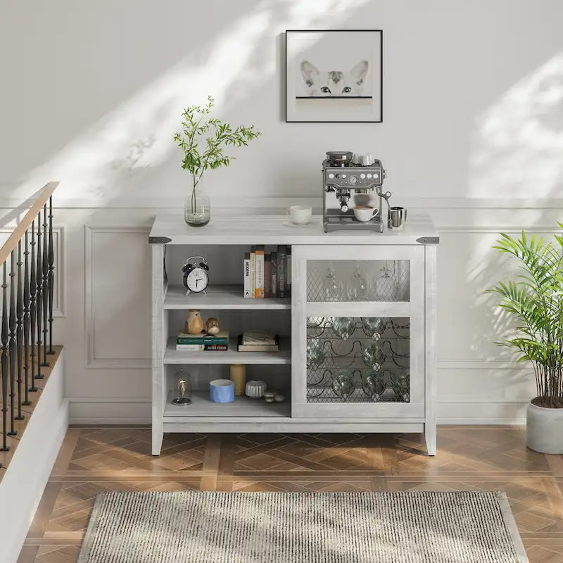 Meuble bar à vin avec porte coulissante de rangement et éclairage LED - 42 pouces