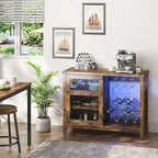 Meuble bar à vin avec porte coulissante de rangement et éclairage LED - 42 pouces