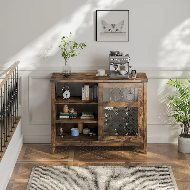 Meuble bar à vin avec porte coulissante de rangement et éclairage LED - 42 pouces