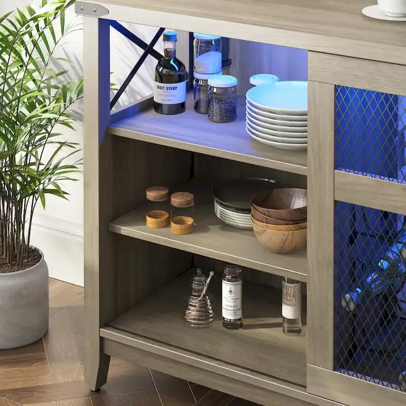 Meuble bar à vin avec porte coulissante de rangement et éclairage LED - 42 pouces