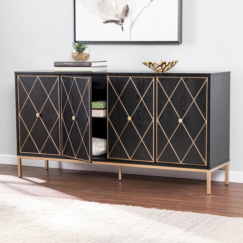 Meubles SEI Maubert, armoire contemporaine en bois avec détails dorés