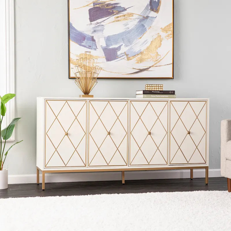 Meubles SEI Maubert, armoire contemporaine en bois avec détails dorés