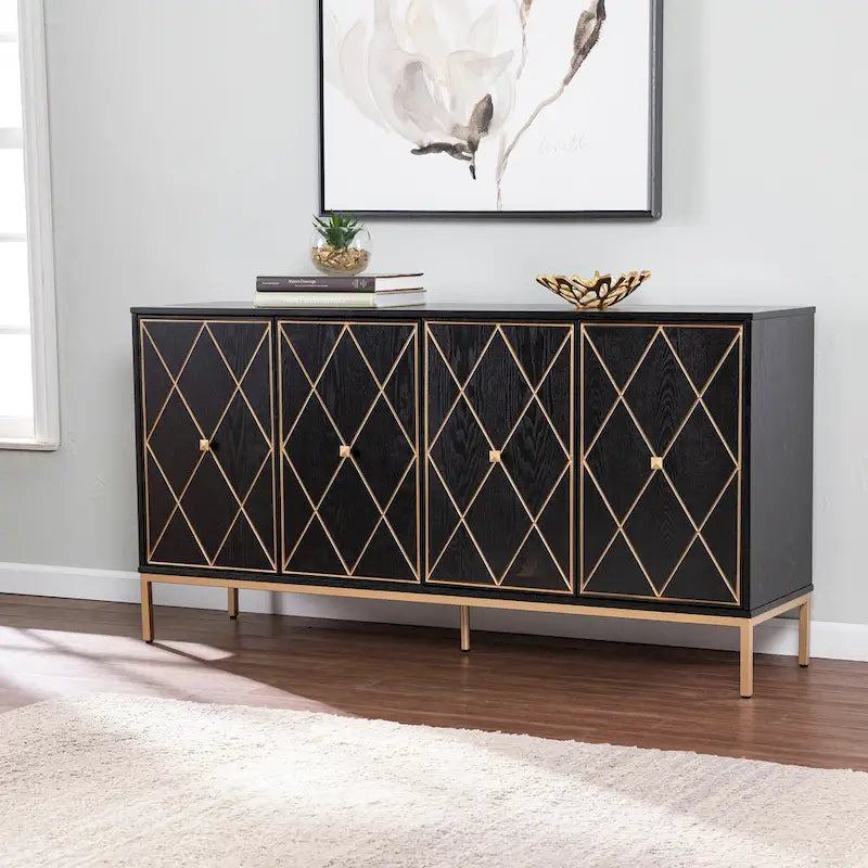 SEI Furniture Maubert Contemporary Gold Detail Wood Cabinet