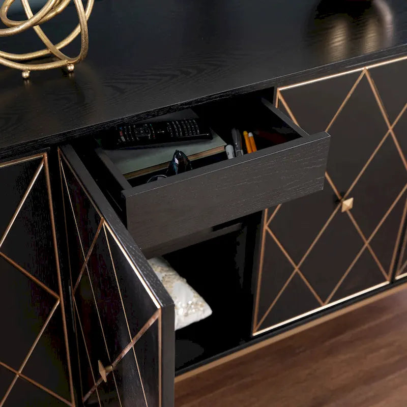 Meubles SEI Maubert, armoire contemporaine en bois avec détails dorés