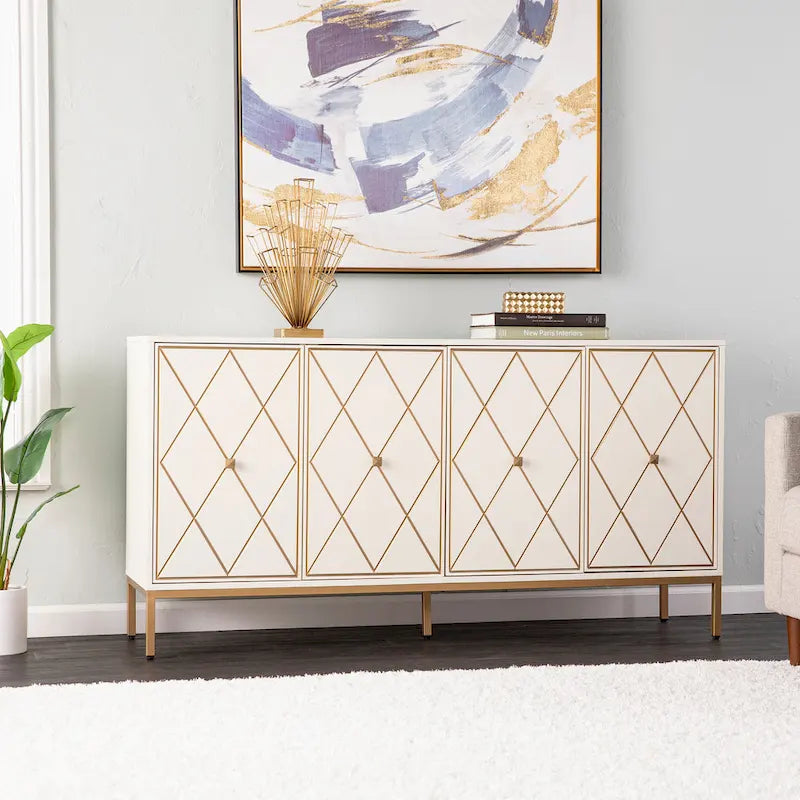 Meubles SEI Maubert, armoire contemporaine en bois avec détails dorés