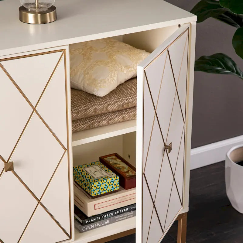 Meubles SEI Maubert, armoire contemporaine en bois avec détails dorés