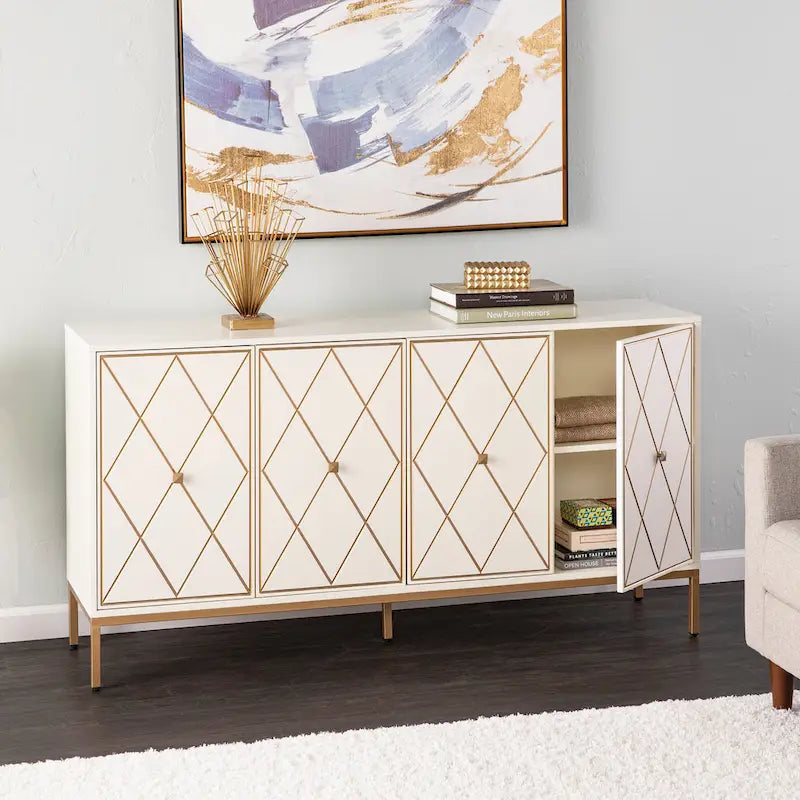 Meubles SEI Maubert, armoire contemporaine en bois avec détails dorés