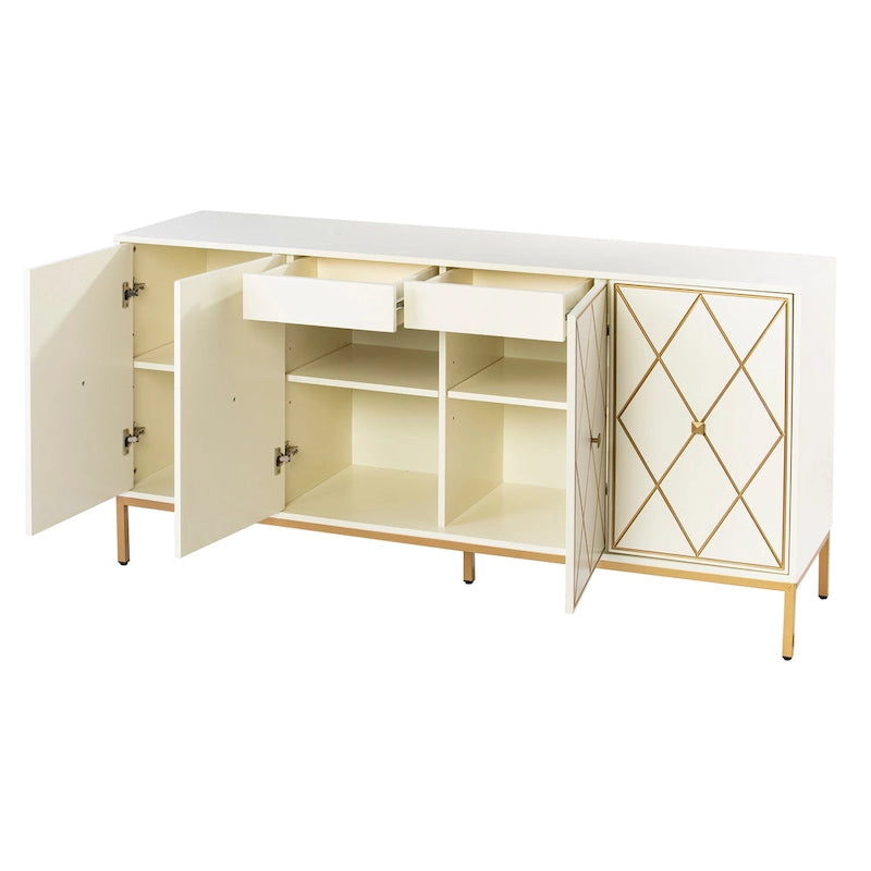 Meubles SEI Maubert, armoire contemporaine en bois avec détails dorés