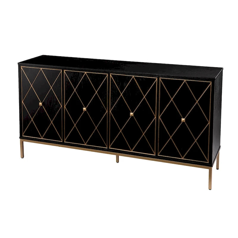 Meubles SEI Maubert, armoire contemporaine en bois avec détails dorés