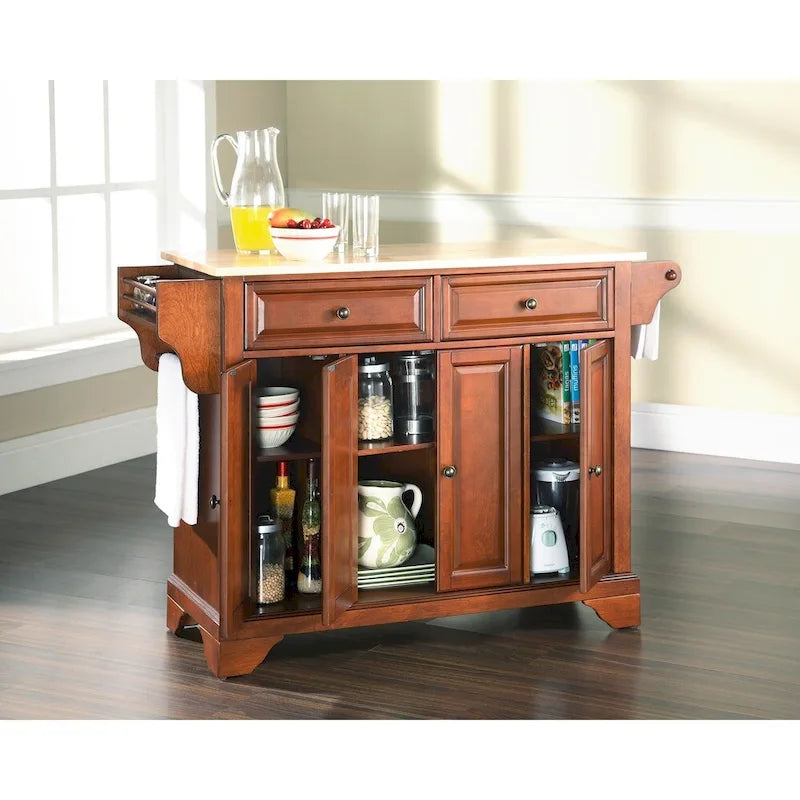 Îlot de cuisine Crosley LaFayette Classic, plateau en bois de cerisier naturel - 45,7 cm (P) x 131 cm (L) x 91,4 cm (H)