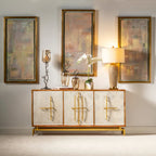 Allura White & Natural Mango Wood 3 Door Sideboard w Gold Hardware - 69W x 16D x 34H