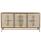 Buffet 3 portes Allura en bois de manguier blanc et naturel avec quincaillerie dorée - 175 cm (L) x 41 cm (P) x 86 cm (H)