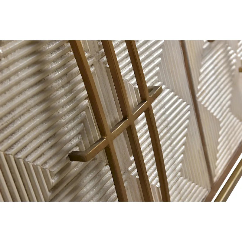 Buffet 3 portes Allura en bois de manguier blanc et naturel avec quincaillerie dorée - 175 cm (L) x 41 cm (P) x 86 cm (H)