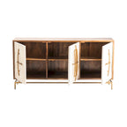 Buffet 3 portes Allura en bois de manguier blanc et naturel avec quincaillerie dorée - 175 cm (L) x 41 cm (P) x 86 cm (H)