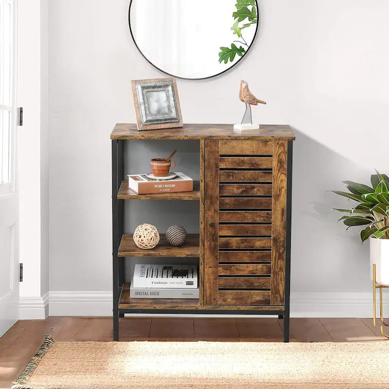Armoire de rangement à 3 étagères et 1 porte en bois manufacturé finition noyer