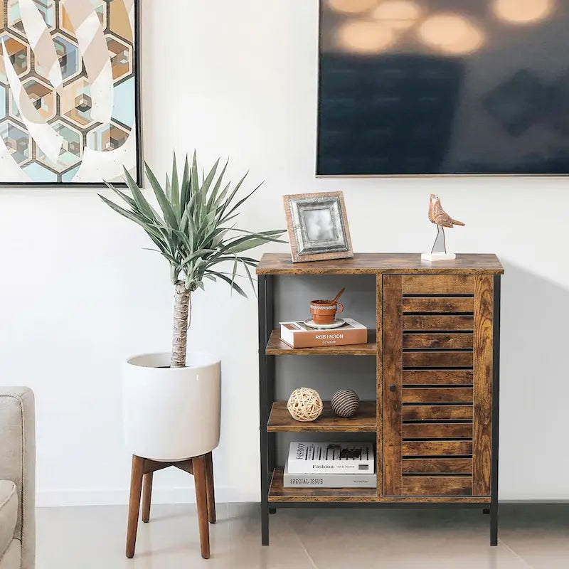 Armoire de rangement à 3 étagères et 1 porte en bois manufacturé finition noyer