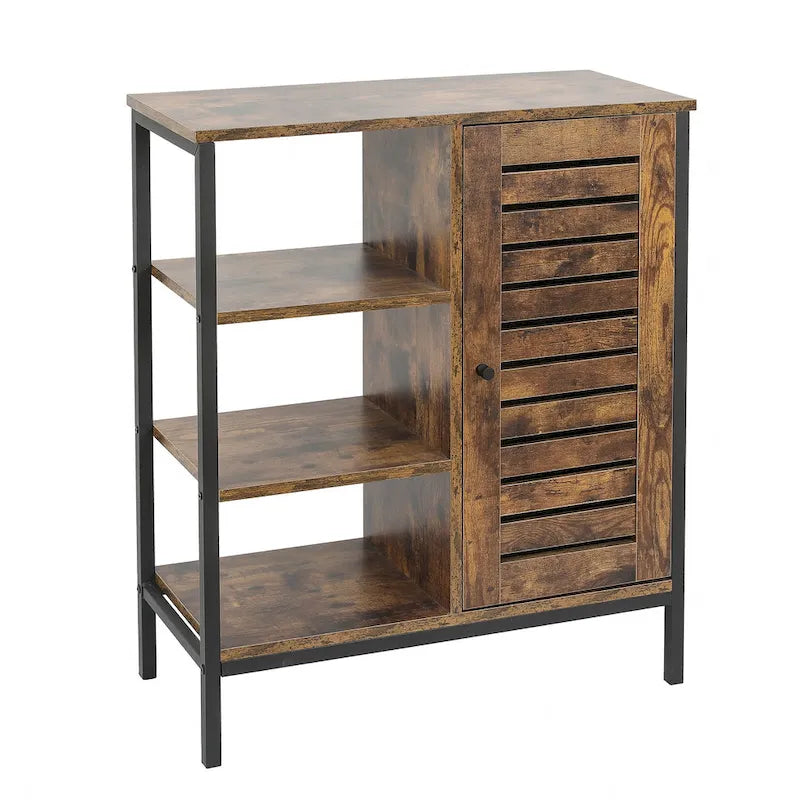 Armoire de rangement à 3 étagères et 1 porte en bois manufacturé finition noyer