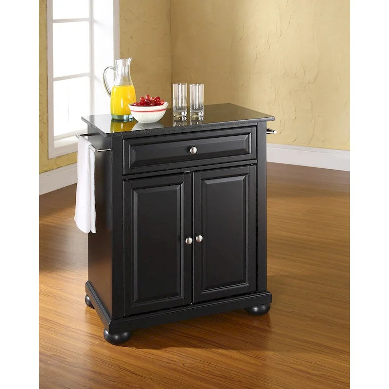 Îlot de cuisine mobile Crosley Alexandria, plateau en granit noir massif, finition noire - 45,7 cm (P) x 78,7 cm (L) x 85,1 cm (H)