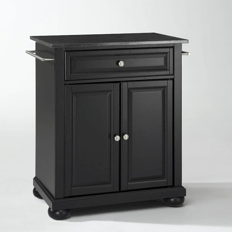 Îlot de cuisine mobile Crosley Alexandria, plateau en granit noir massif, finition noire - 45,7 cm (P) x 78,7 cm (L) x 85,1 cm (H)
