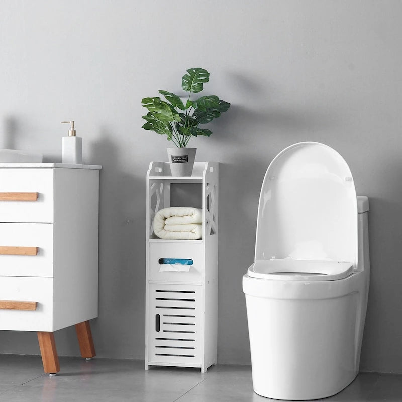 Meuble de rangement latéral autoportant à 3 niveaux pour salle de bain