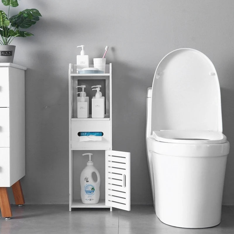 Meuble de rangement latéral autoportant à 3 niveaux pour salle de bain