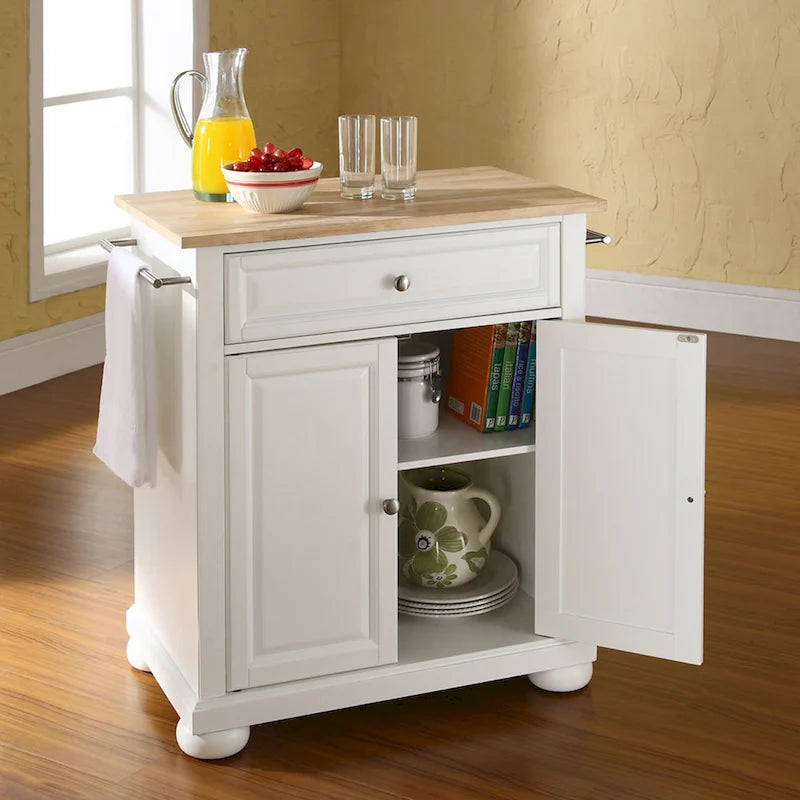 Îlot de cuisine mobile Crosley Alexandria avec plateau en bois, finition blanche - 45,7 cm (P) x 78,7 cm (L) x 85,1 cm (H)