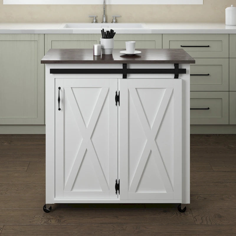 Chariot de cuisine SEI Furniture Lankershim, style ferme moderne, en bois blanc