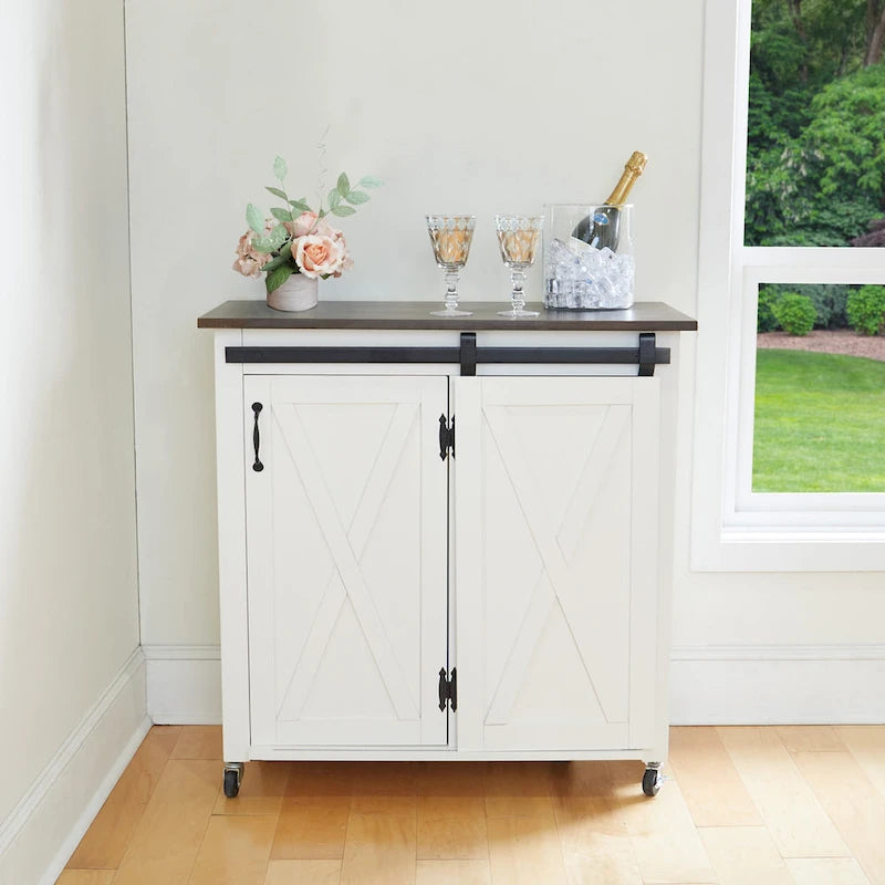 Chariot de cuisine SEI Furniture Lankershim, style ferme moderne, en bois blanc