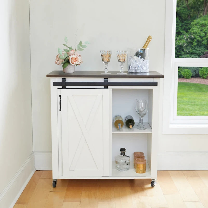Chariot de cuisine SEI Furniture Lankershim, style ferme moderne, en bois blanc