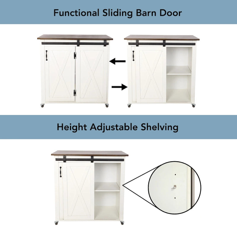 Chariot de cuisine SEI Furniture Lankershim, style ferme moderne, en bois blanc