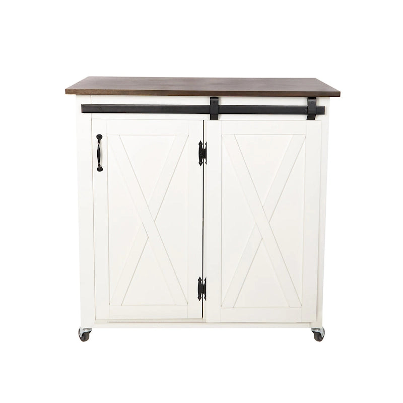 Chariot de cuisine SEI Furniture Lankershim, style ferme moderne, en bois blanc