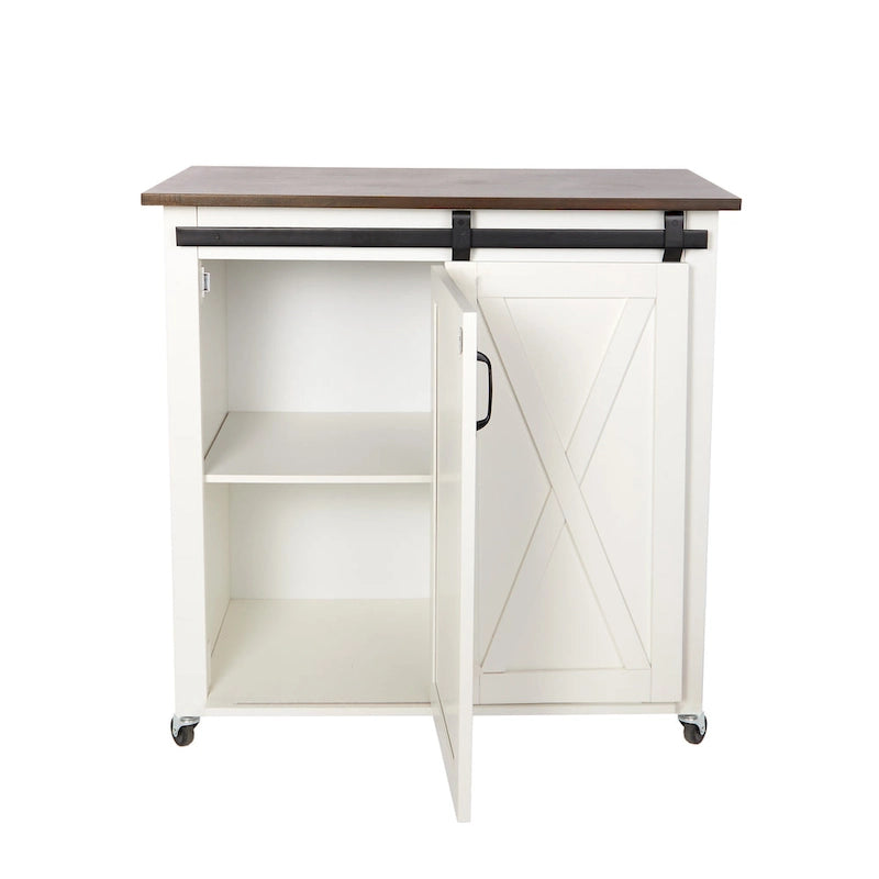 Chariot de cuisine SEI Furniture Lankershim, style ferme moderne, en bois blanc
