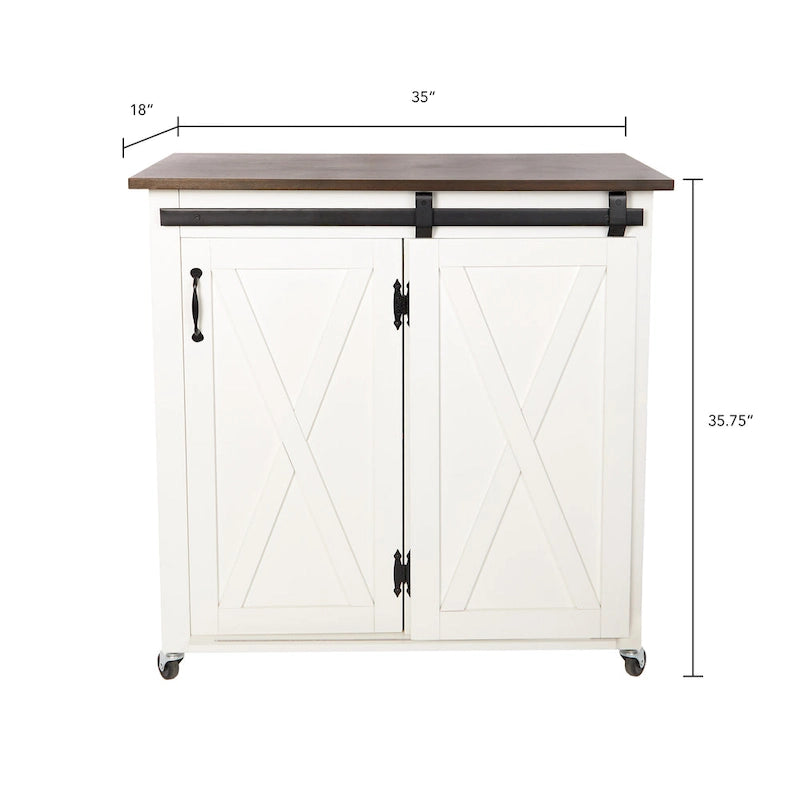 Chariot de cuisine SEI Furniture Lankershim, style ferme moderne, en bois blanc