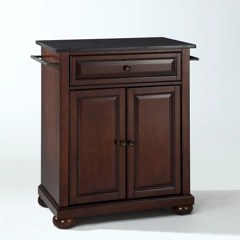 Îlot de cuisine mobile Crosley Alexandria, plateau en granit noir massif, finition acajou vieilli - 45,7 cm (P) x 78,7 cm (L) x 85,1 cm (H)