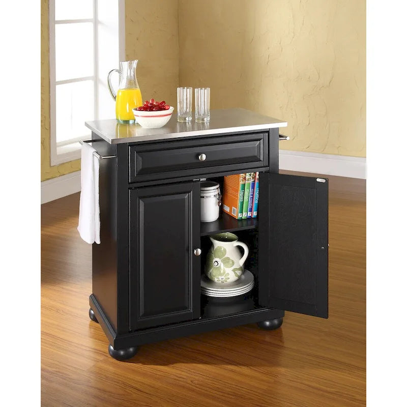 Îlot de cuisine mobile Crosley Alexandria, plateau en acier inoxydable noir - 45,7 cm (P) x 78,7 cm (L) x 90,2 cm (H)