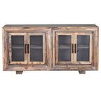 Harp & Finial Hughes 4 Door Natural Reclaimed Wood With Plain Glass Sideboard