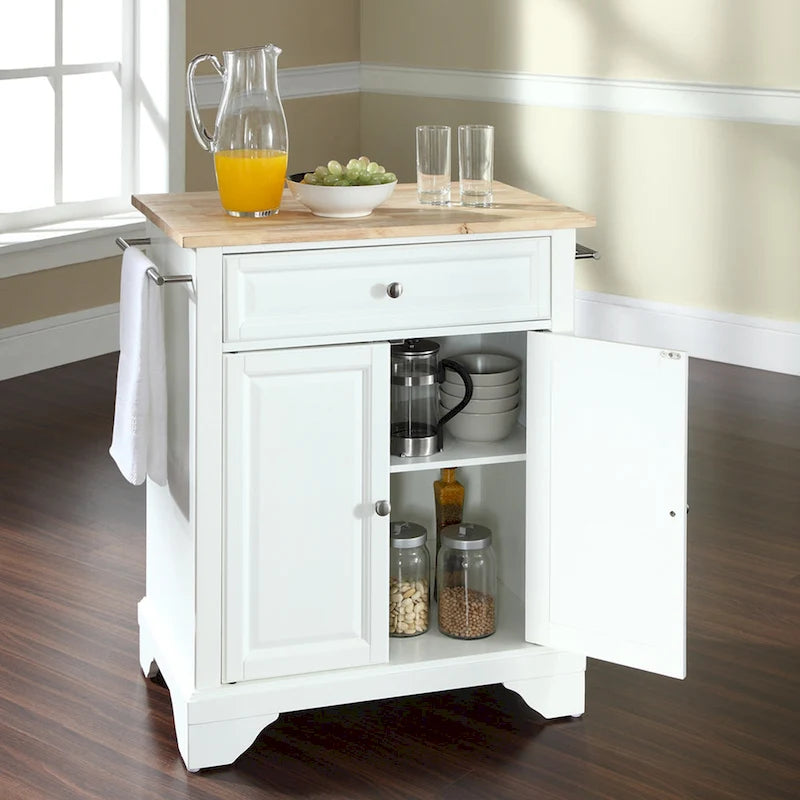 Îlot de cuisine mobile Crosley Lafayette avec plateau en bois naturel, finition blanche - 45,7 cm (P) x 78,7 cm (L) x 88,9 cm (H)