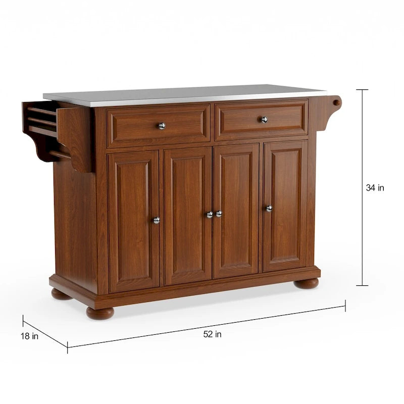 Îlot/chariot de cuisine Crosley Alexandria, plateau en acier inoxydable, dimensions standard : 45,7 cm (P) x 130,8 cm (L) x 86,4 cm (H)