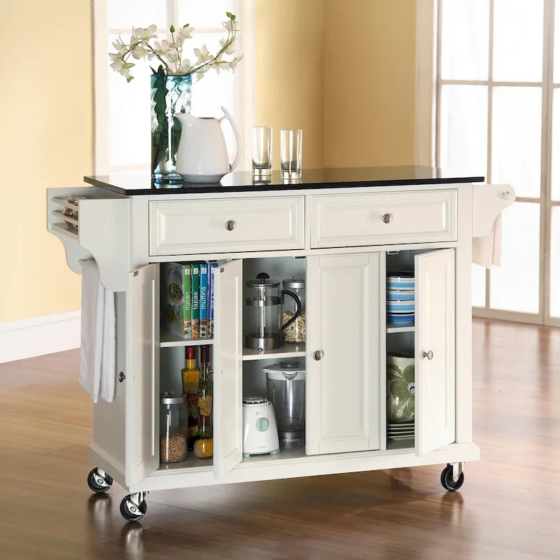 Chariot de cuisine Crosley, plateau en granit, dimensions standard : 45,7 cm (P) x 131,1 cm (L) x 91,4 cm (H)
