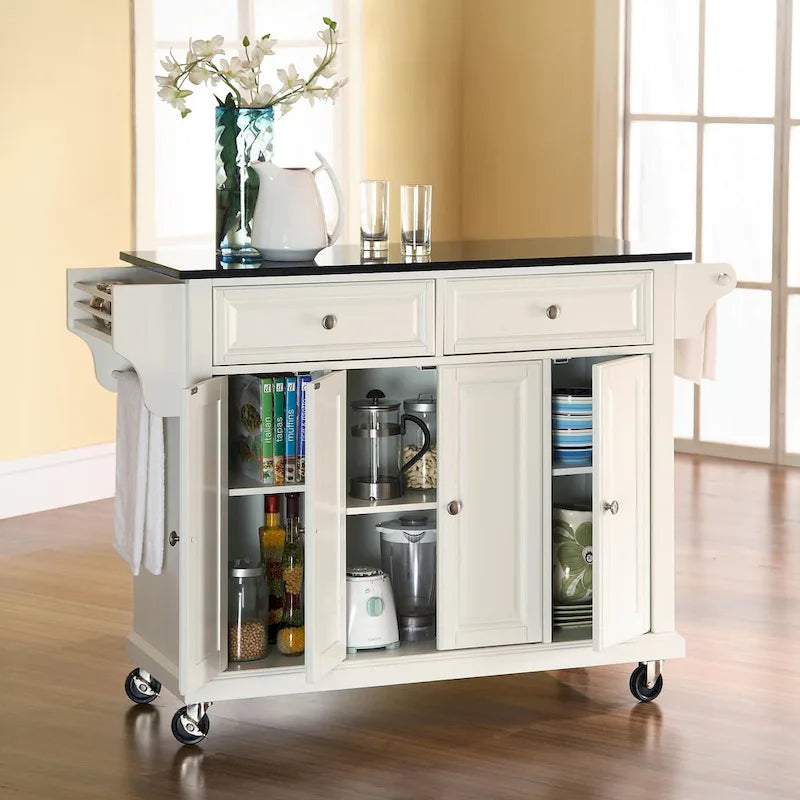 Chariot de cuisine Crosley, plateau en granit, dimensions standard : 45,7 cm (P) x 131,1 cm (L) x 91,4 cm (H)
