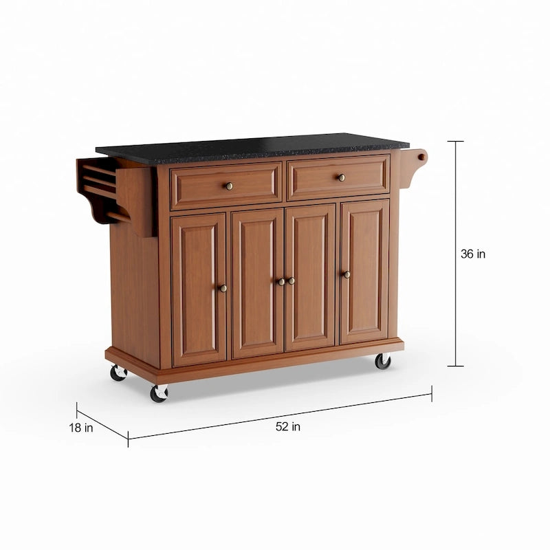 Chariot de cuisine Crosley, grand format, plateau en granit noir massif, finition cerisier classique - 45,7 cm (P) x 131 cm (L) x 91,4 cm (H)