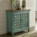 Meuble d'appoint Kensington Turquoise avec dessus en bois vieilli, 2 portes
